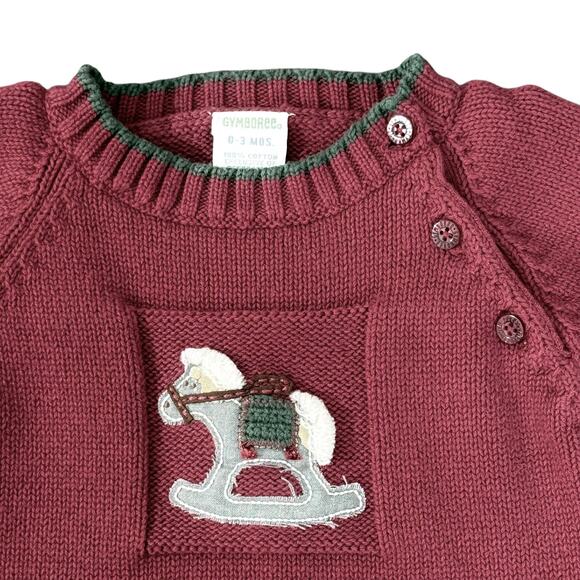 Gymboree Vintage Rocker Horse Sweater Romper One Piece Holiday Maroon Baby 3-6m - Picture 4 of 7